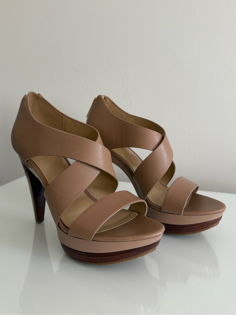 Michael Kors Nude Leather Platform Heels Sandals
